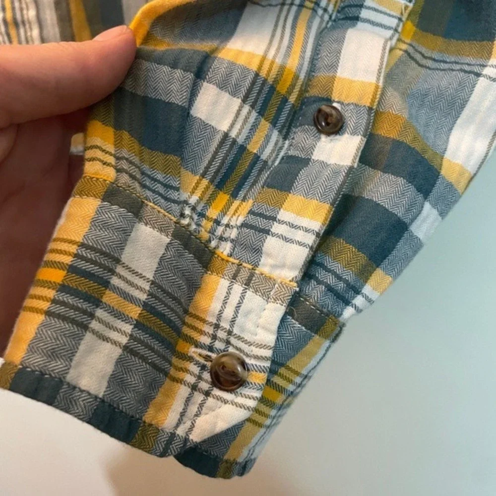 The North Face Mens Plaid Button Down Shirt Yellow‎ Blue Medium